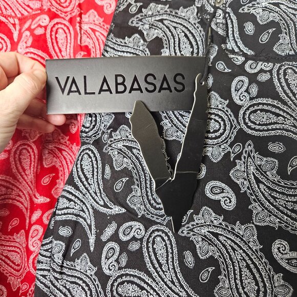 Valabasas Mens Paisley Print Slim Fit Pants 32 Red & Black Split Bandana Stretch - Picture 5 of 12